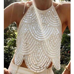 12th Tribe White Sequin Tank Top